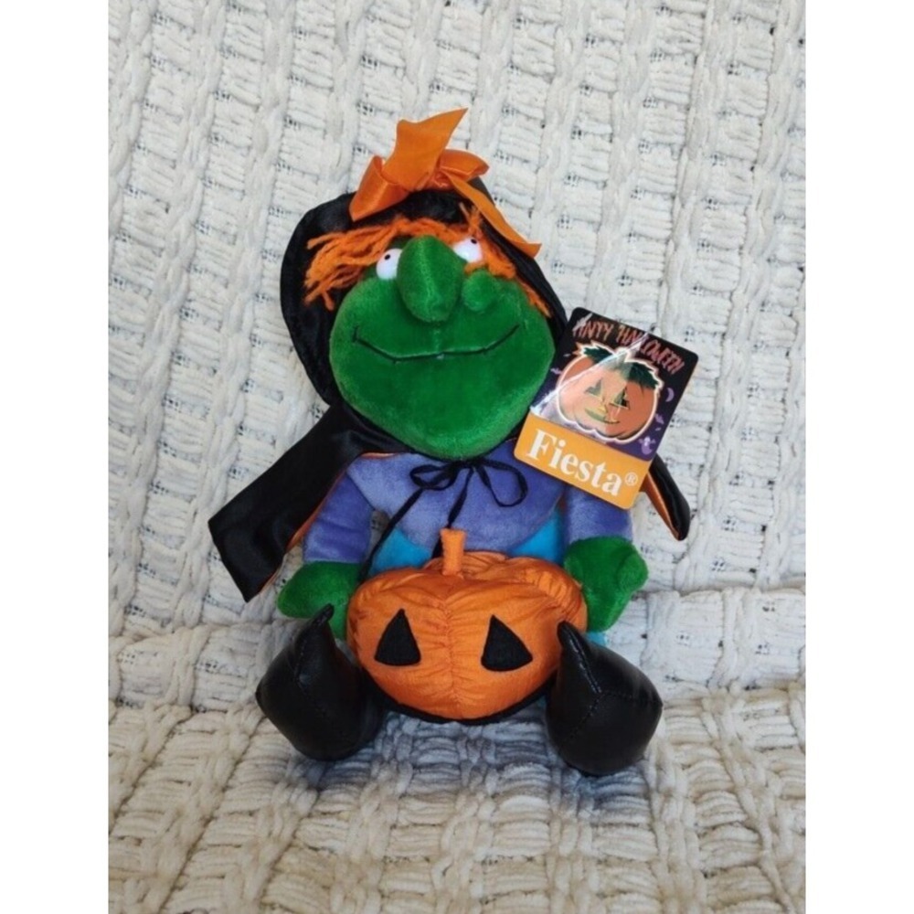 Fiesta 1997 Halloween Witch with Pumpkin Plush 9 Inches Vintage NWT Nylon